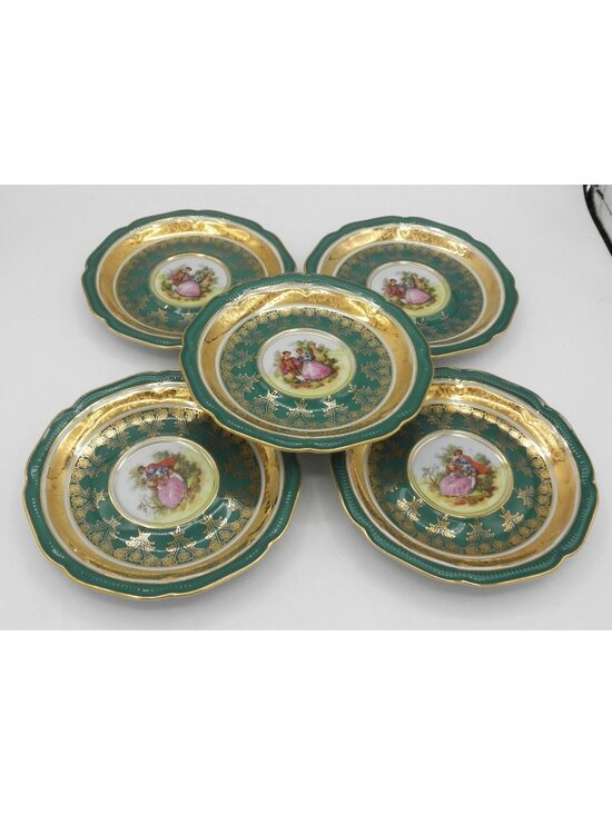 Hutschenreuther Other - ATQ Hutschenreuther Selb Green Gold Courting Couple Saucer Replacements Set of 5